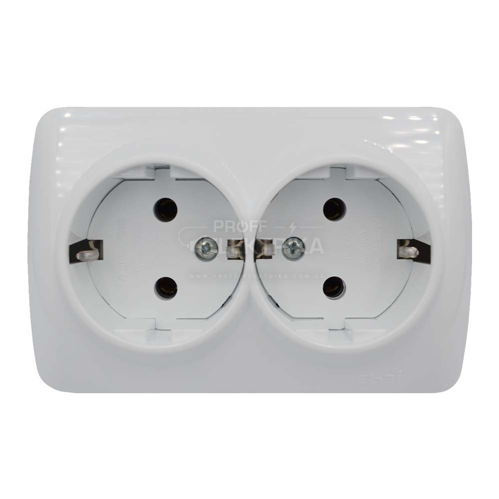 Фото Розетка подвійна із заземленням Біла ALSU