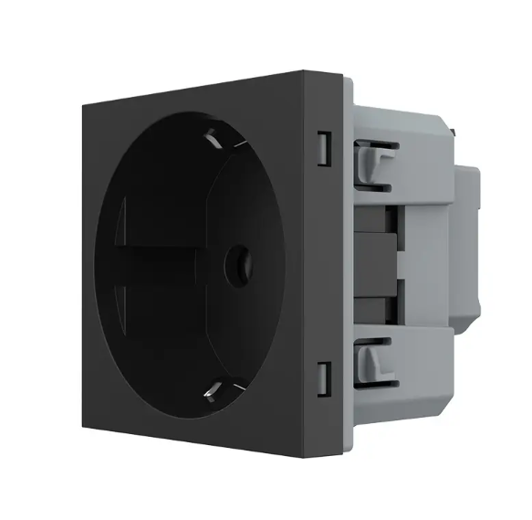 Фото Механизм розетка с самозажимными клеммами с заземлением черный Livolo