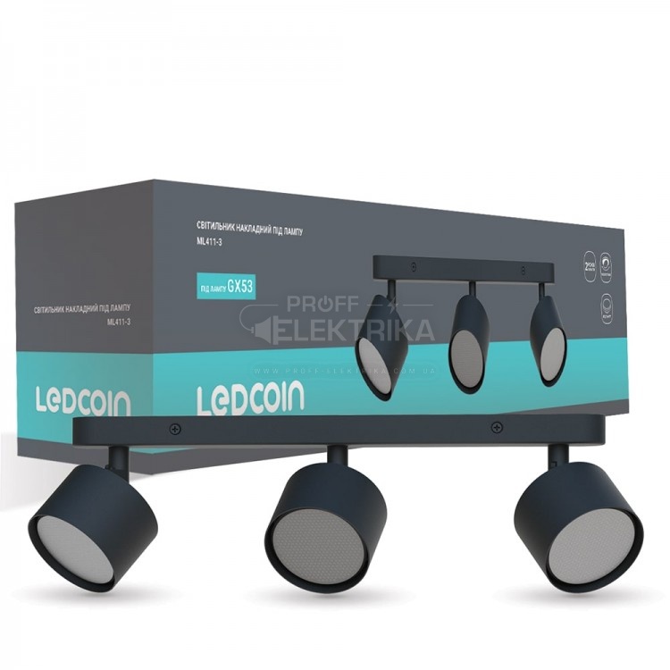 Фото Накладний поворотний світильник Ledcoin ML411-3 чорний під лампу
