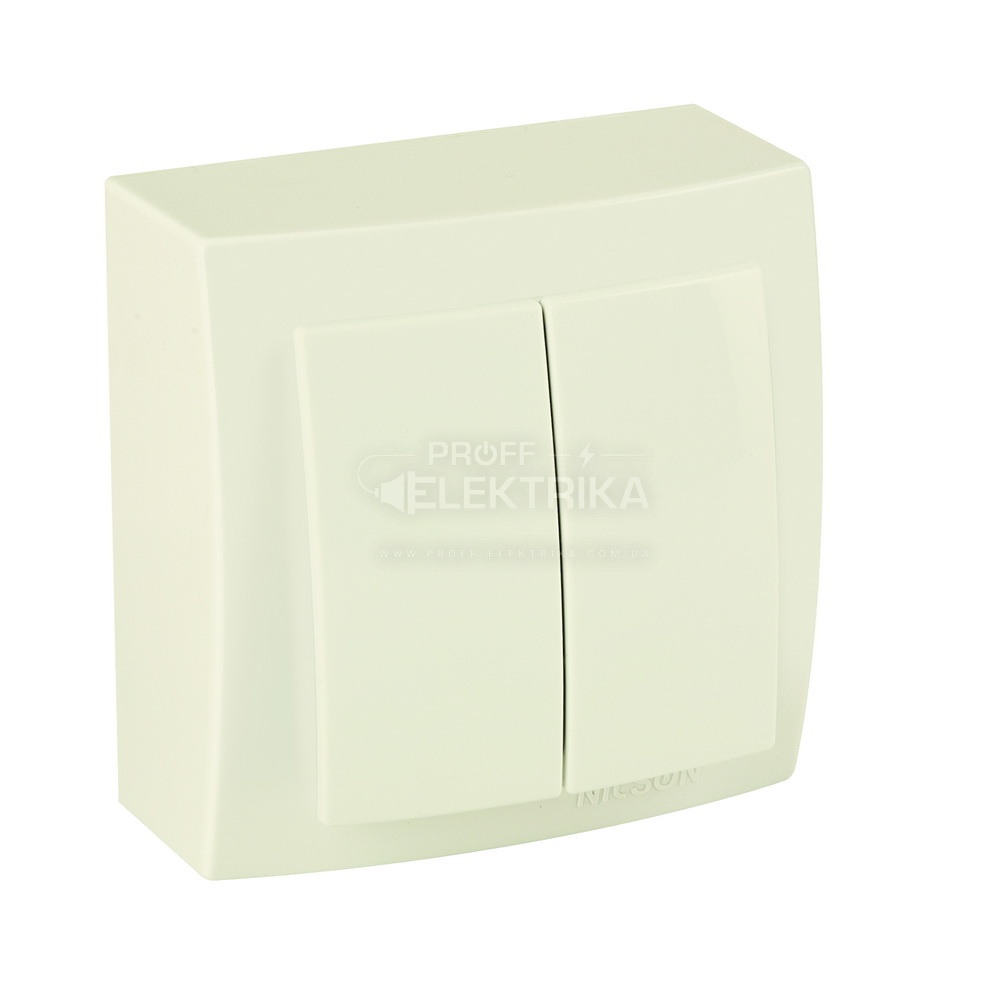 Фото Вимикач двоклавішний накладний Кремовий Themis