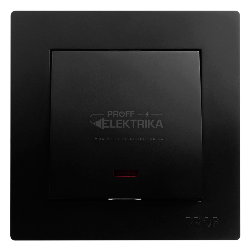 Фото Вимикач одноклавішний з підсвічуванням внутрішній ARINA чорний