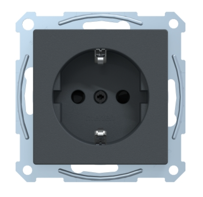 Фото Механізм розетки System M із заземленням та захисними шторками антрацит MTN2300-0414