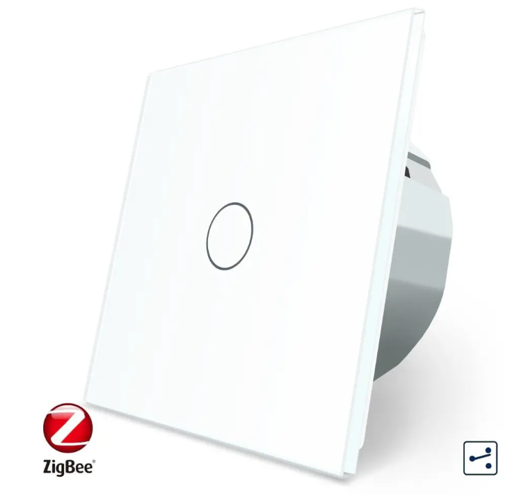 Фото Умный сенсорный проходной выключатель ZigBee 1 сенсор белое стекло Livolo