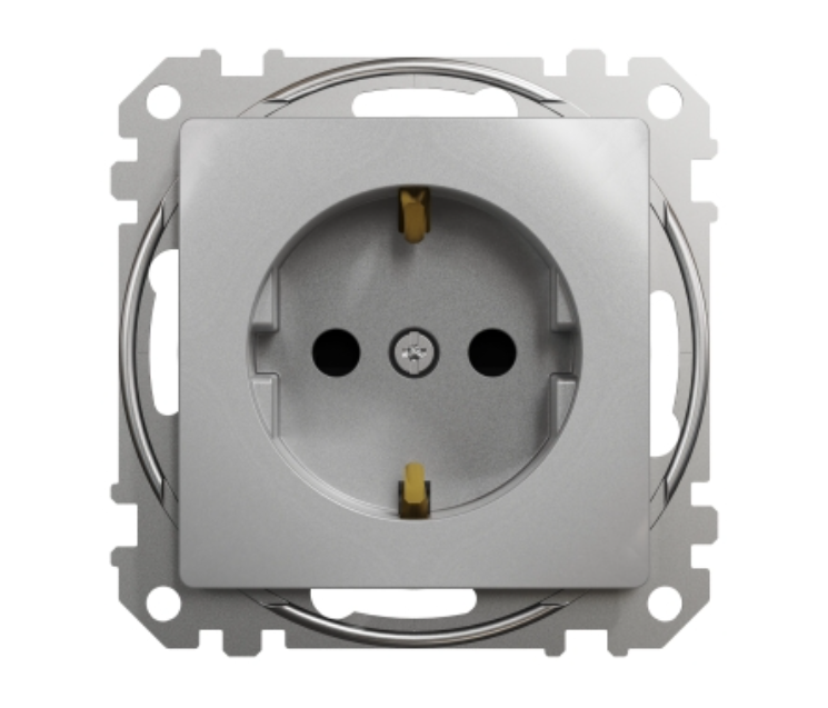 Фото 4 Розетка із заземленням та шторками Алюміній Sedna Design Schneider Electric