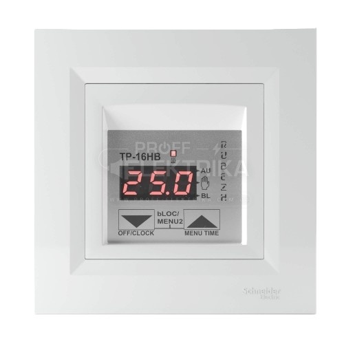 Фото Терморегулятор з тижневим таймером Rubezh ТР-16НВ для теплої підлоги рамка Schneider Asfora біла 16А 220В