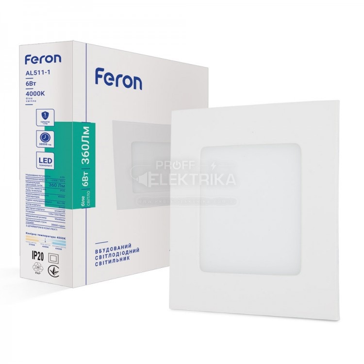 Фото Светильник квадрат LED врезной 6W 4000К AL511-1 FERON