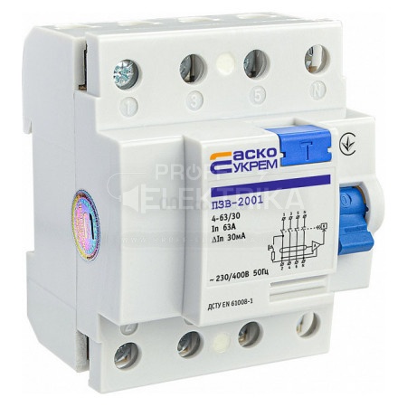 Фото Диференцыальное реле УЗО (ПЗВ) 2001 4P 63А 30мА ACKO