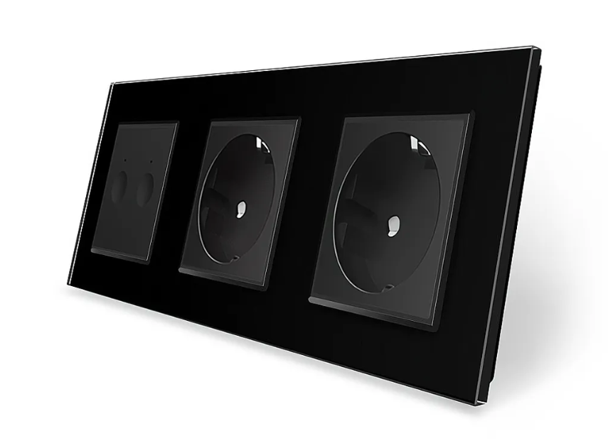 Фото Сенсорний вимикач Sense 2 сенсора 2 розетки чорне скло Livolo