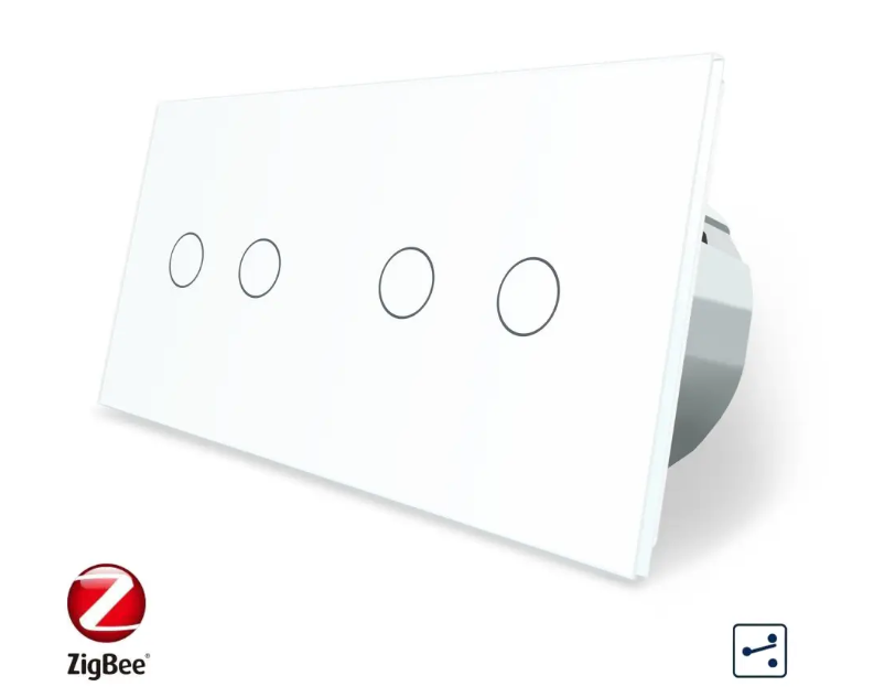 Фото Умный сенсорный проходной выключатель ZigBee 4 сенсора 2-2 белое стекло Livolo