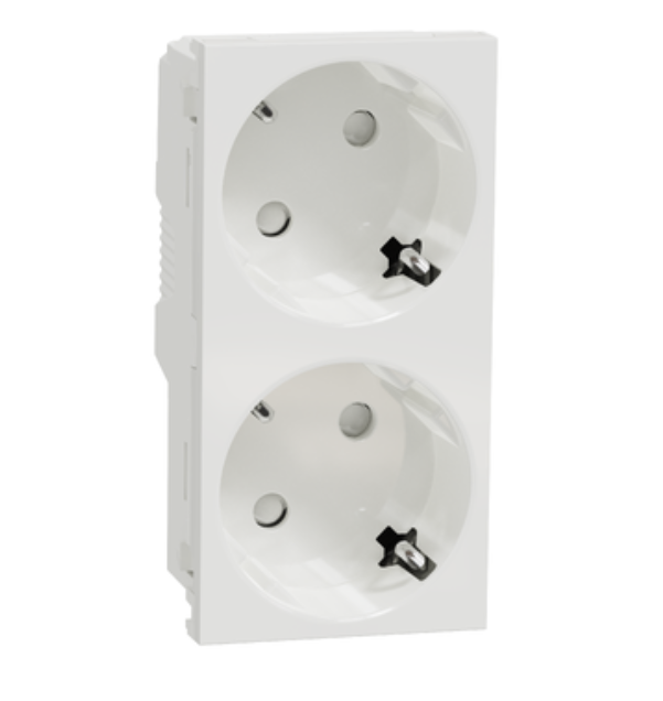 Фото Двойная розетка 45° со шторками с заземлением белая UNICA NEW Schneider Electric
