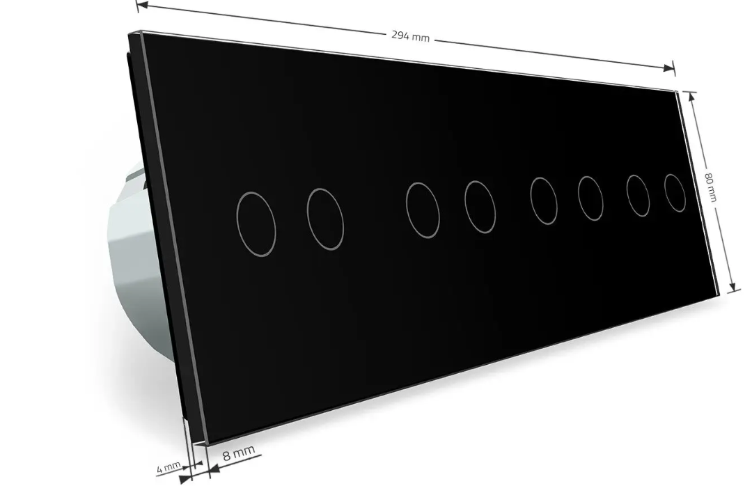 Фото 5 Сенсорный выключатель 8 сенсоров 2-2-2-2 черное стекло Livolo