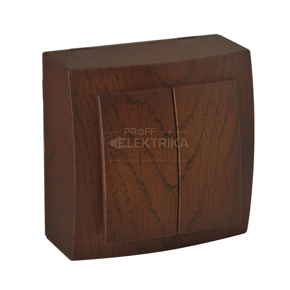 Фото Выключатель двухклавишный накладной Орех Themis