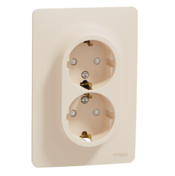 Фото 4 Розетка подвійна із заземленням зі шторками гвинтовий затискач бежева UNICA NEW Schneider Electric
