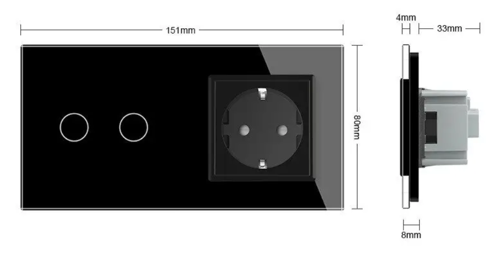 Фото 3 Сенсорний вимикач 2 сенсора Розетка вологозахисна з кришкою чорне скло Livolo