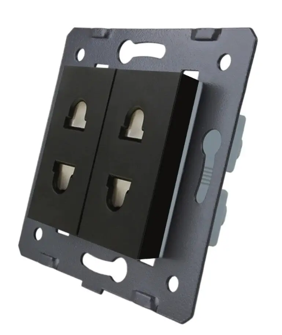 Фото Механізм універсальна подвійна розетка 2 стандарти в 1 чорний Livolo