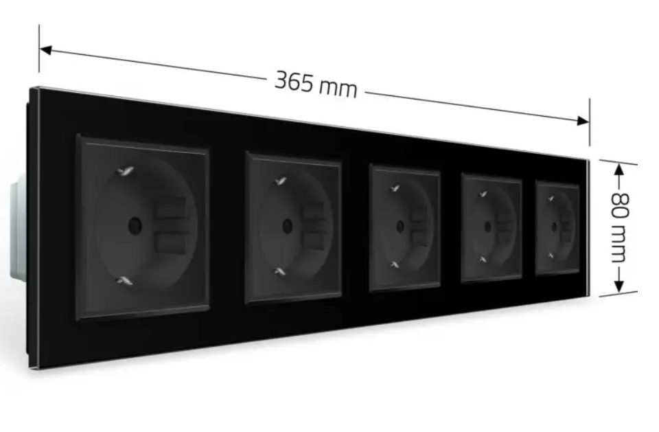 Фото 6 Розетка п'ятимісна із заземленням чорне скло Livolo