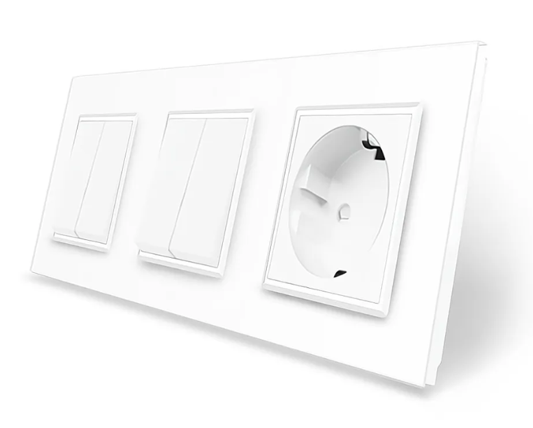 Фото Чотириклавішний вимикач 2-2 з розеткою біле скло Livolo
