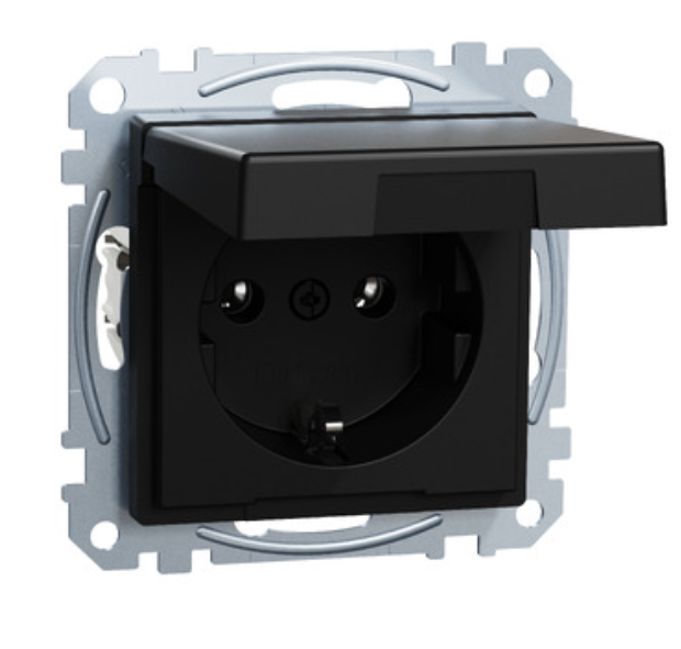 Фото 2 Механізм розетки SCHUKO з кришкою Merten System M чорний матовий
