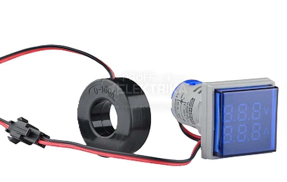 Фото Світлосигнальна арматура з індикатором напруги АС та струму АСКО U-ADM-VA 22мм квадратна синя A0190010201