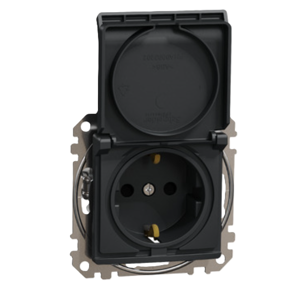 Фото Розетка Sedna Design із заземленням із шторками та кришкою чорна