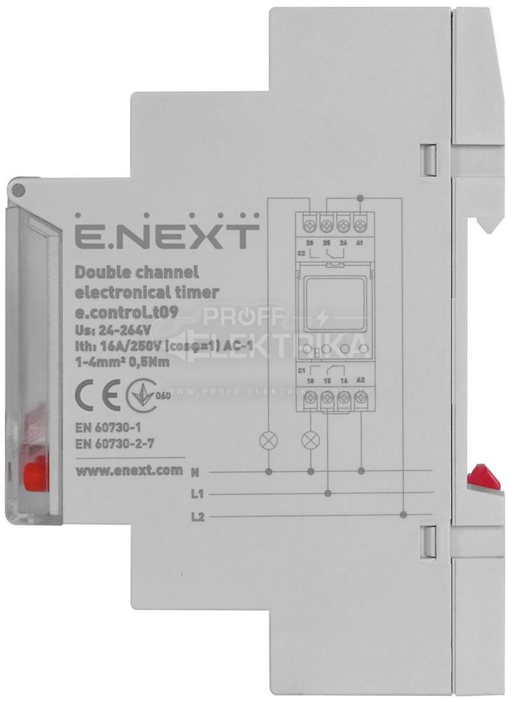 Фото 3 Реле часу двоканальне Т09 16А 230В E-NEXT