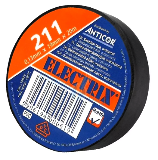 Фото Изолента ПВХ черная 20м/шт ELECTRIX