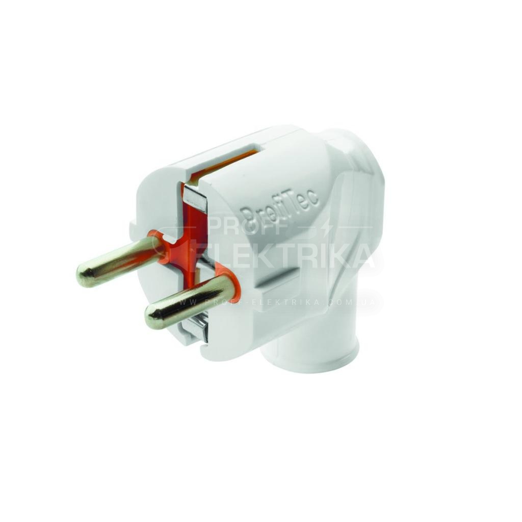 Фото Вилка кутова з заземленням 16А пластик PROFITEC