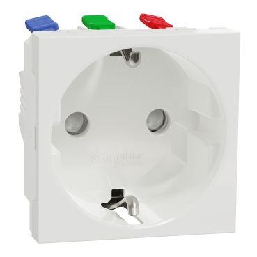 Фото 2 Розетка з заземленням та шторками автоматичні клеми 16 А 2 модулі Unica New