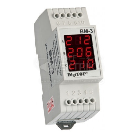 Фото индикатор цифровой на ДИН-рейку ВОЛЬТМЕТР трехфазный Вм-3 DigTop