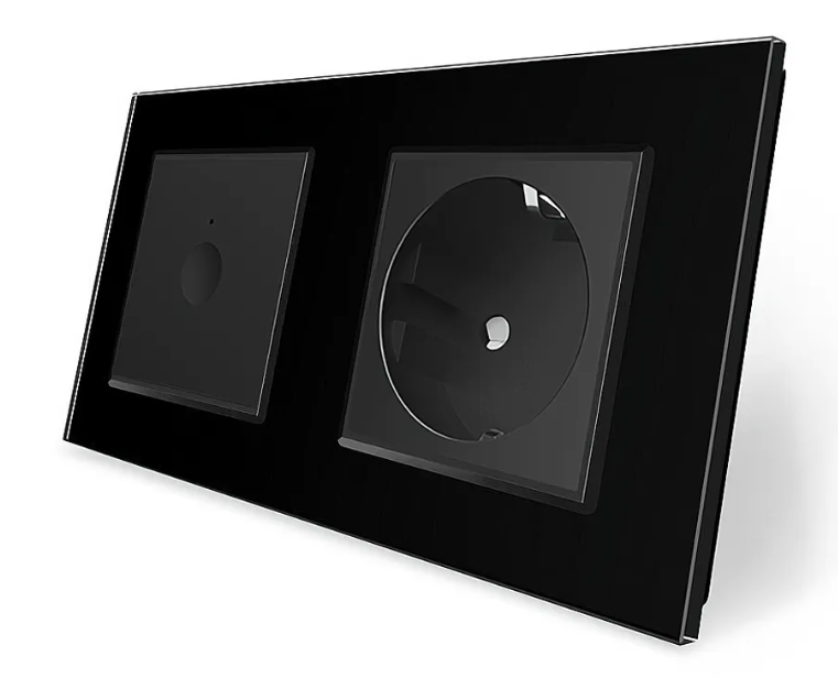 Фото Сенсорный выключатель Sense 1 сенсор 1 розетка черное стекло Livolo