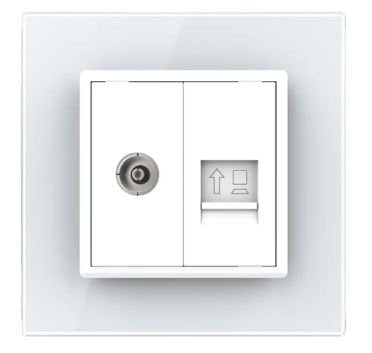 Фото 2 Розетка компьютерная RJ-45 и ТВ розетка белое стекло Livolo
