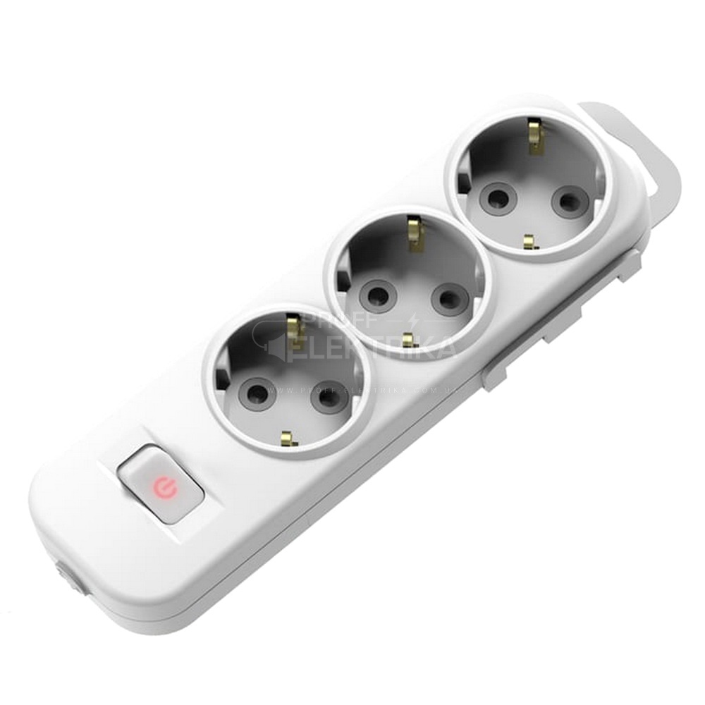 Фото Колодка EL-BI 3 гнезда с заземлением шторками и выключателем Myra 527-010200-302