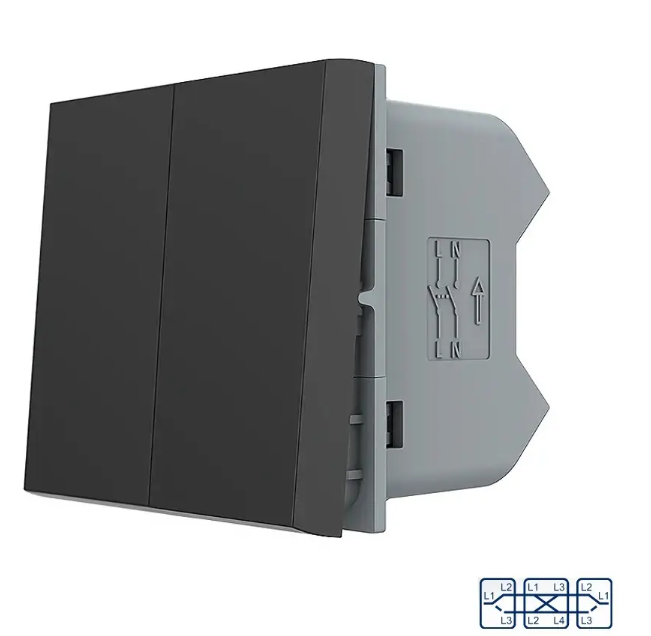 Фото Механизм двухклавишный перекрестный выключатель черный Livolo