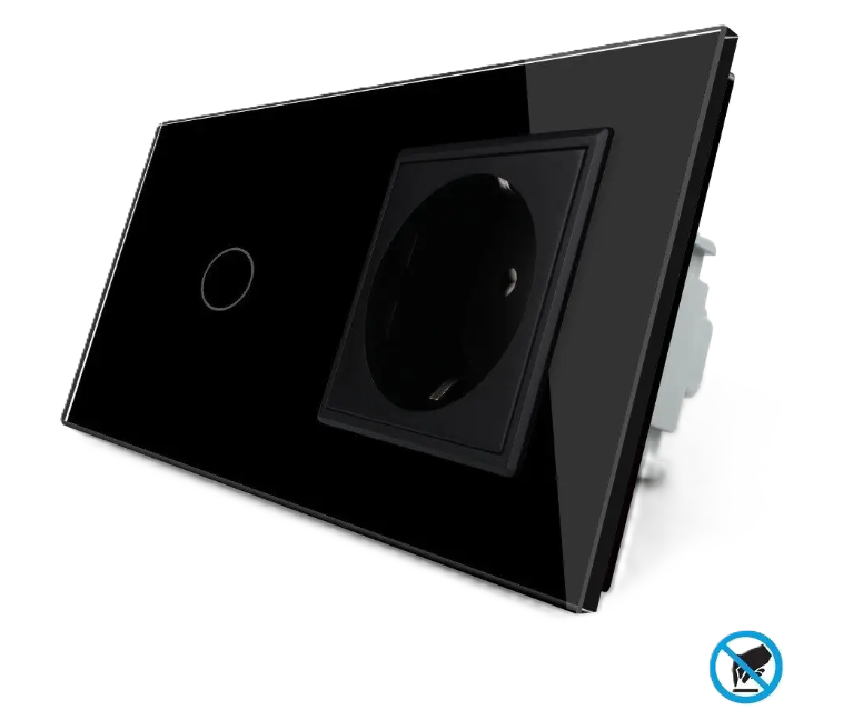 Фото Бесконтактный выключатель 1 сенсор 1 розетка черное стекло Livolo