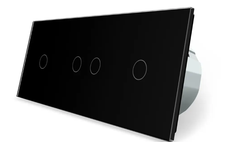 Фото Розумний сенсорний ZigBee вимикач 4 сенсора 1-2-1 чорне скло Livolo