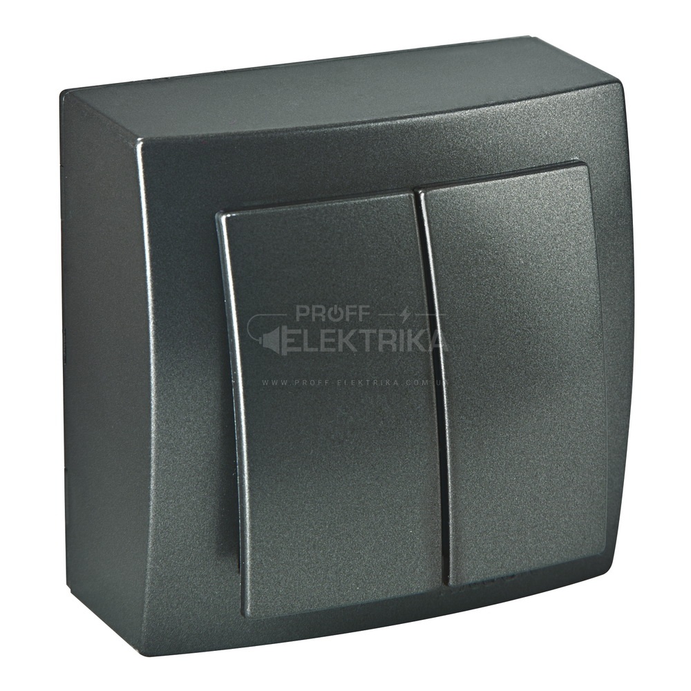 Фото Вимикач двоклавішний накладний Антрацит Themis