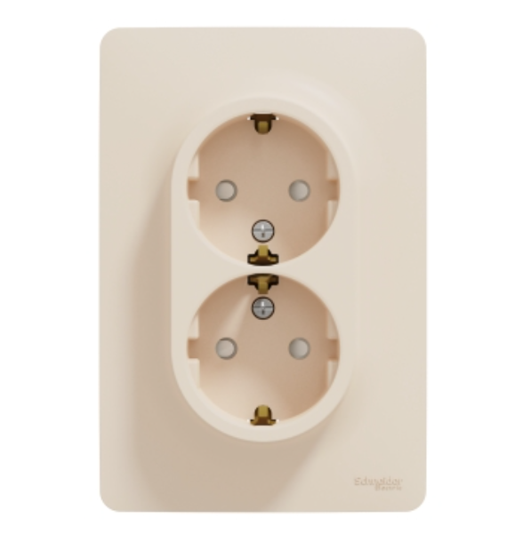 Фото Розетка подвійна із заземленням зі шторками гвинтовий затискач бежева UNICA NEW Schneider Electric