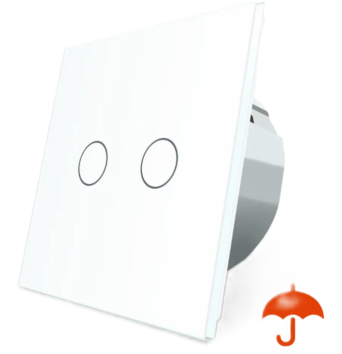 Фото Сенсорный уличный влагозащищенный выключатель 2 сенсора белое стекло Livolo