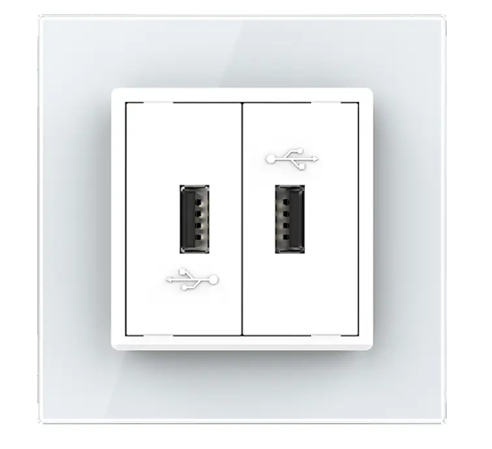 Фото 2 Розетка подвійна USB із блоком живлення біле скло Livolo