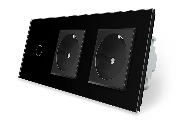 Фото Сенсорний диммер 1 сенсор 2 розетки чорне скло Livolo