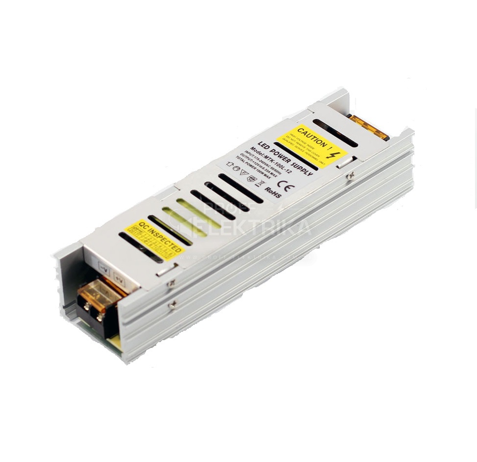 Фото Блок питания 12V,  100W,  8,33A  long металичечкий  перфорированый