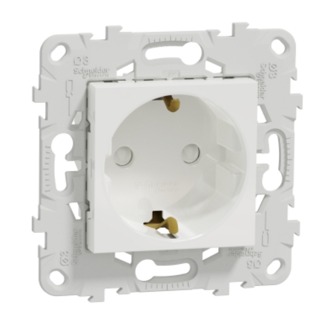 Фото Розетка с заземлением с штороками белая винтовой зажим UNICA NEW Schneider Electric