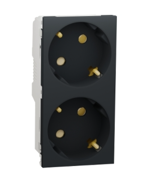 Фото Двойная розетка 45° со шторками с заземлением антрацит UNICA NEW Schneider Electric