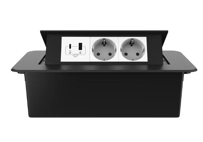 Фото 2 Мебельная розетка с USB-A USB-С плавное открытие Power Delivery 36W белый в черном Livolo