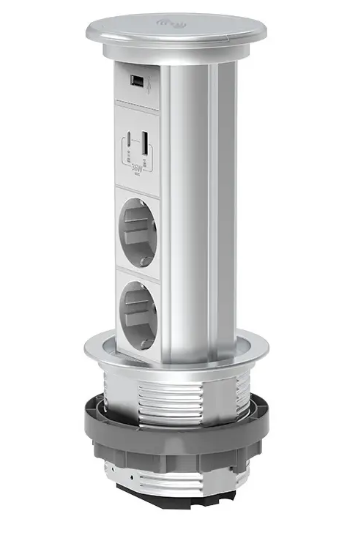 Фото 2 Висувний блок дві розетки USB USB-A USB Type-C та бездротова зарядка сірий Livolo