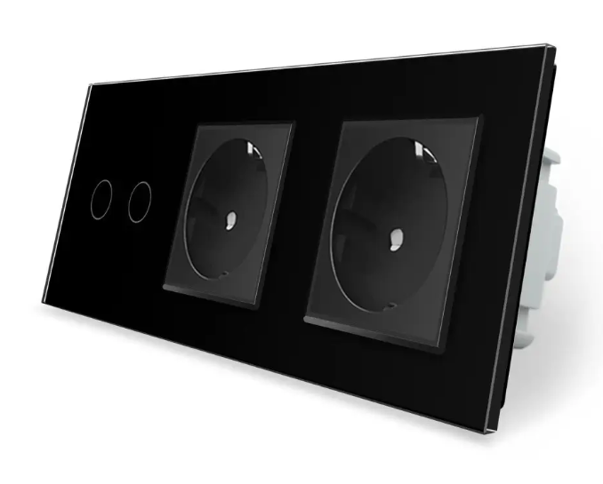Фото Сенсорний димер 2 сенсори 2 розетки чорне скло Livolo