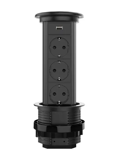 Фото Висувна розетка з трьох розеток та USB чорний Livolo