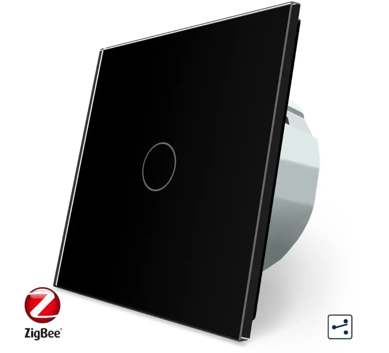 Фото Умный сенсорный проходной выключатель ZigBee 1 сенсор черное стекло Livolo