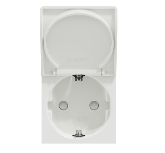 Фото 2 Розетка с заземлением с шторками и крышкой винтовый зажим 16 А белый UNICA NEW Schneider Electric