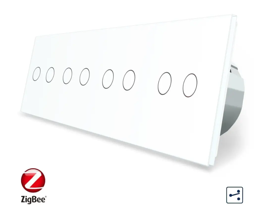 Фото Розумний сенсорний прохідний вимикач ZigBee 8 сенсорів 2-2-2-2 біле скло Livolo